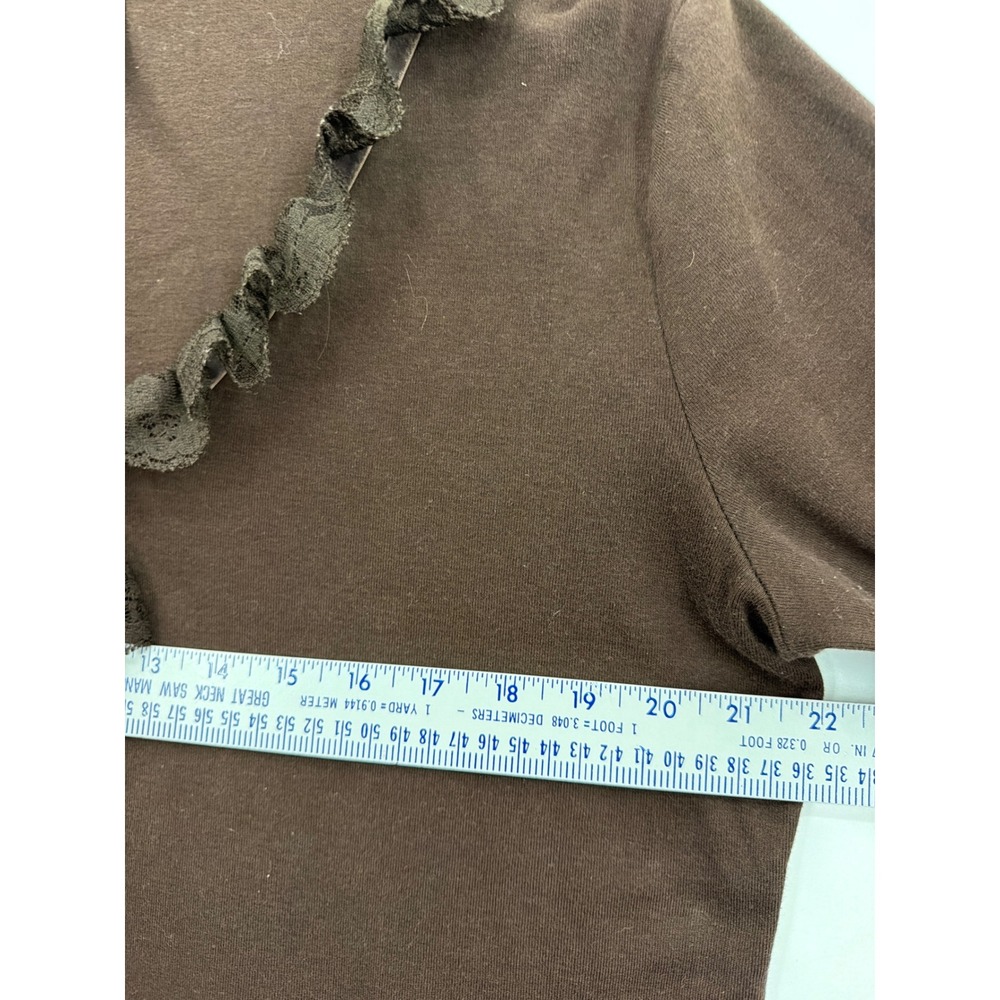 Lauren Ralph Lauren Brown Cotton Lace Velvet Trim V-Neck Long Sleeve Top XL - Picture 2 of 8